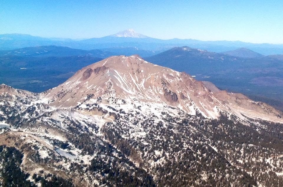Aerial view of Lassen Peak and Mount Shasta