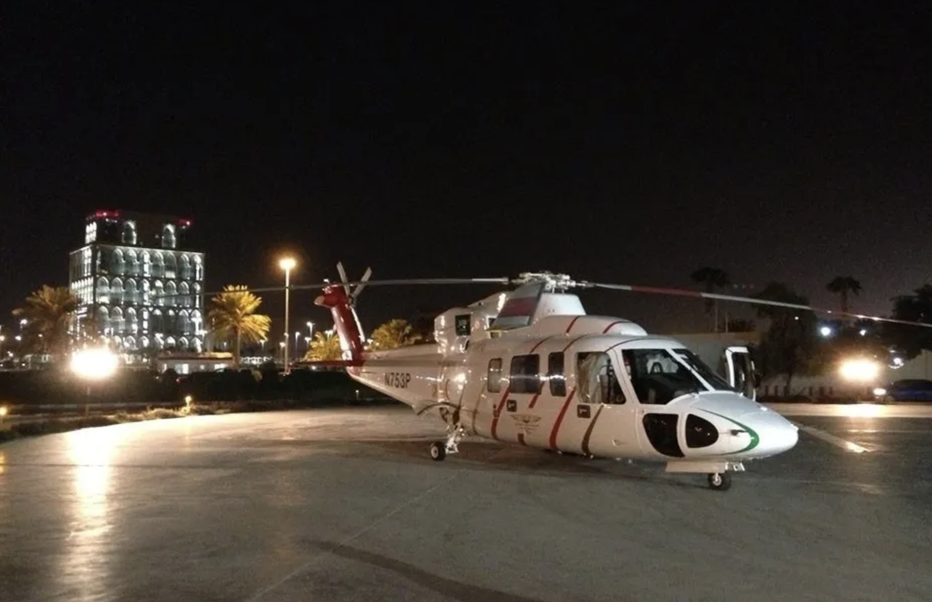 Sikorsky S-76 helicopter at night in Saudi Arabia