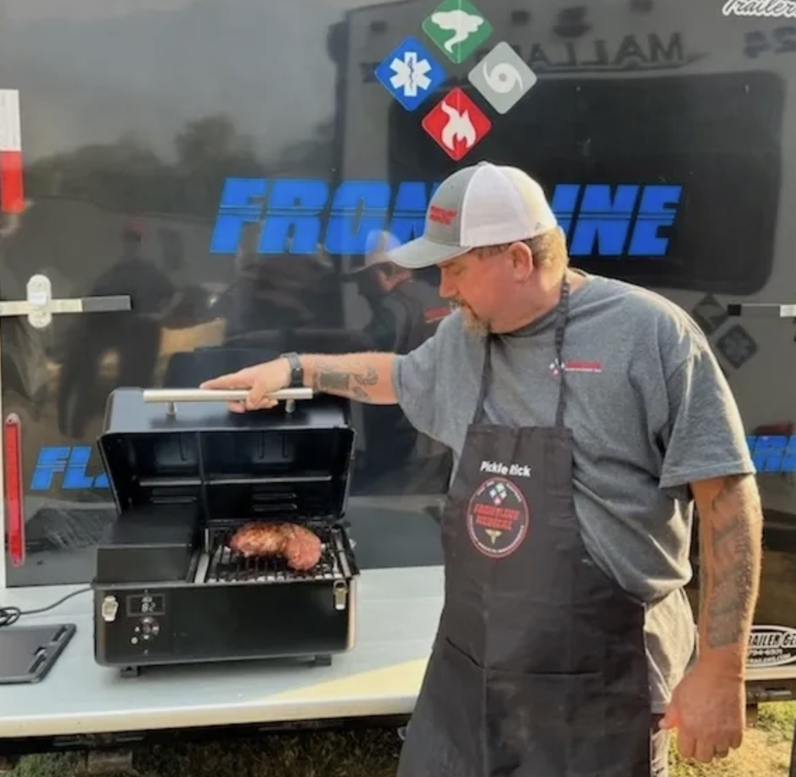 Pickle Rick grilling at Frontline Medical base camp